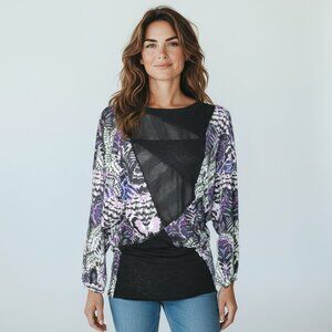 Custo Barcelona Asymmetrical Tunic Top or Mini Dress Small Black Purple Floral